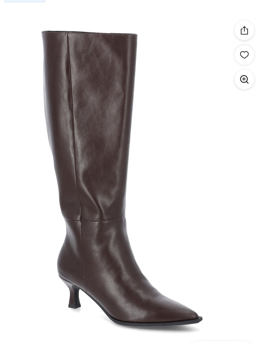 Women's Dark Brown Leather Knee-High Pointed-Toe Heel Boot wide calf
